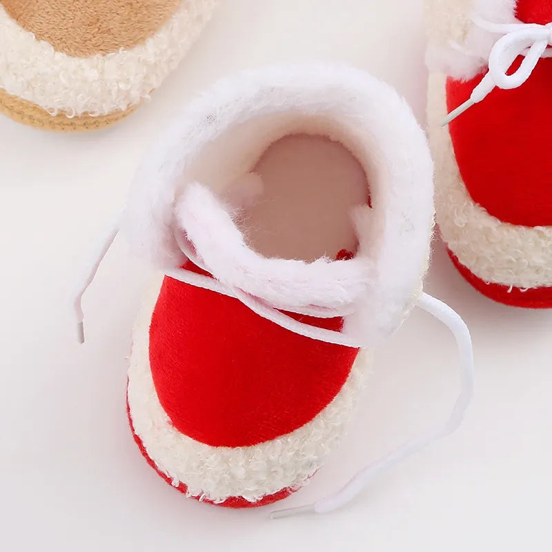 Korean Style Patchwork Plush Baby Shoes - Soft Sole, Cotton Padded, Lace-up Snow Boots for Adorable Boys and Girls 0-18M ShopOnlyDeal