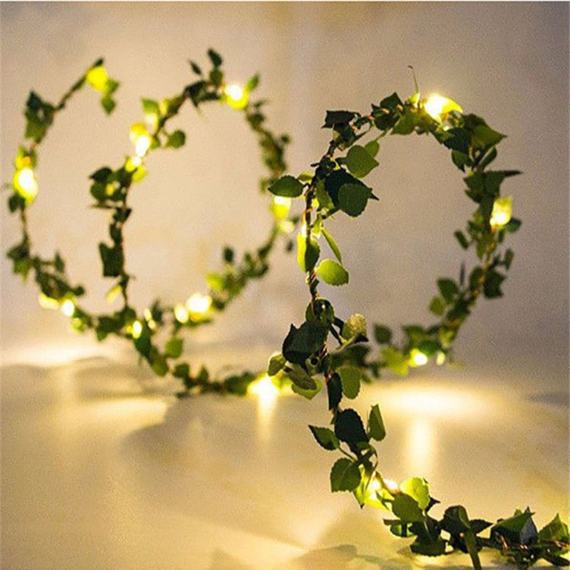 Flower Green Leaf String Lights Artificial Vine Fairy Lights Battery Powered Christmas Tree Garland Light for Weeding Home Decor ShopOnlyDeal