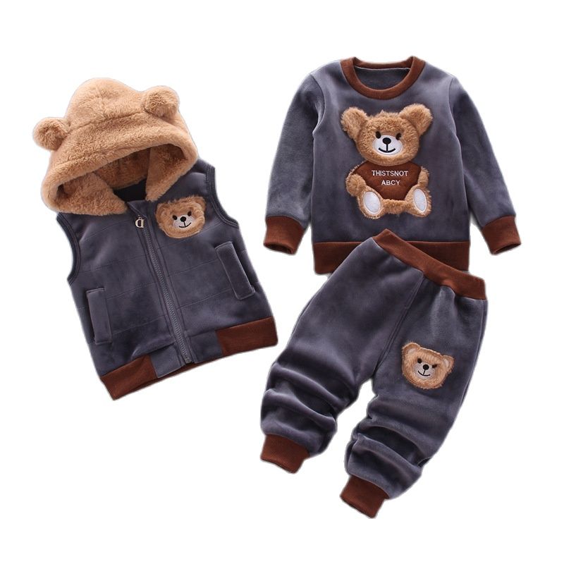 Baby Boys And Girls Clothing Set Tricken Fleece Children Hooded Outerwear Tops Pants 3PCS Outfits Kids Toddler Warm Costume Suit ShopOnlyDeal