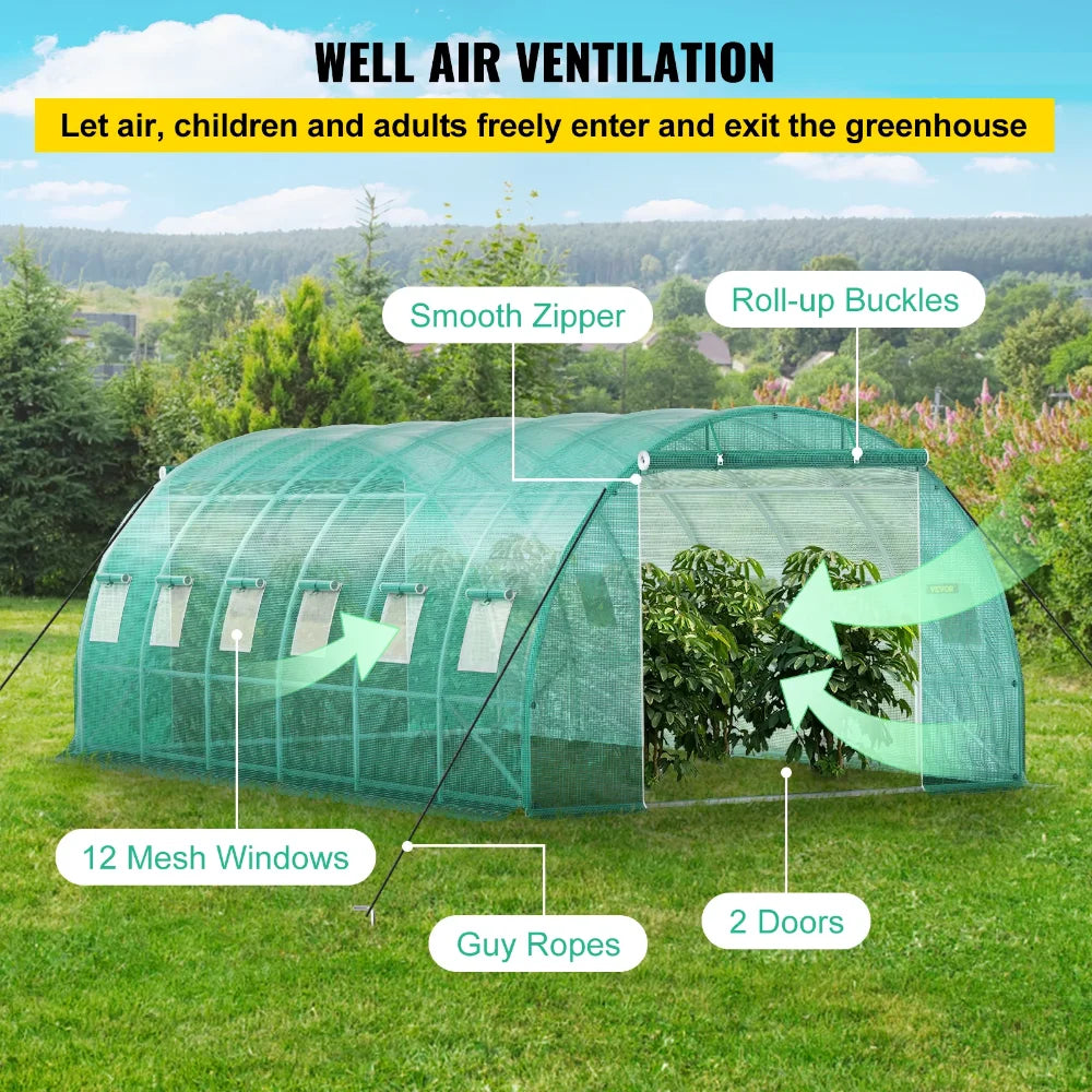 Walk-in Tunnel Greenhouse - 20x10x7 Ft with Galvanized Frame & Waterproof Cover, Ideal for Agriculture Tools and Greenhouses ShopOnlyDeal