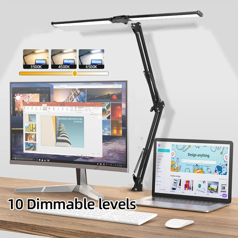 Double Head LED Desk Lamps Stepless Dimmable Led Computer Monitor Light USB Table Lamp for Office Study Reading Lighting Fixture ShopOnlyDeal