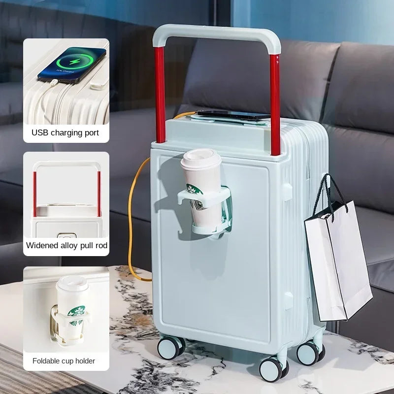 18 20 22 24 inch Trolley Suitcase External USB Charging Port Foldable Cup Holder Side Hook Boarding Combination Lock Suitcase ShopOnlyDeal