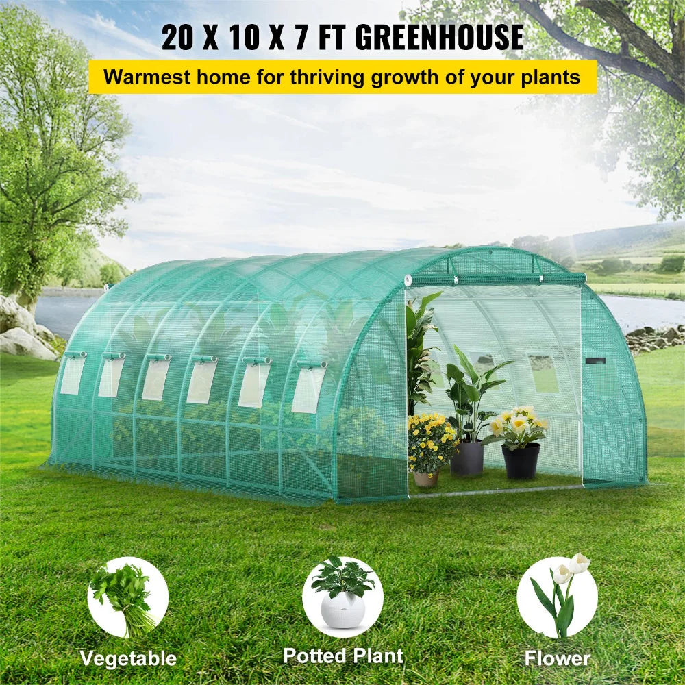 Walk-in Tunnel Greenhouse - 20x10x7 Ft with Galvanized Frame & Waterproof Cover, Ideal for Agriculture Tools and Greenhouses ShopOnlyDeal