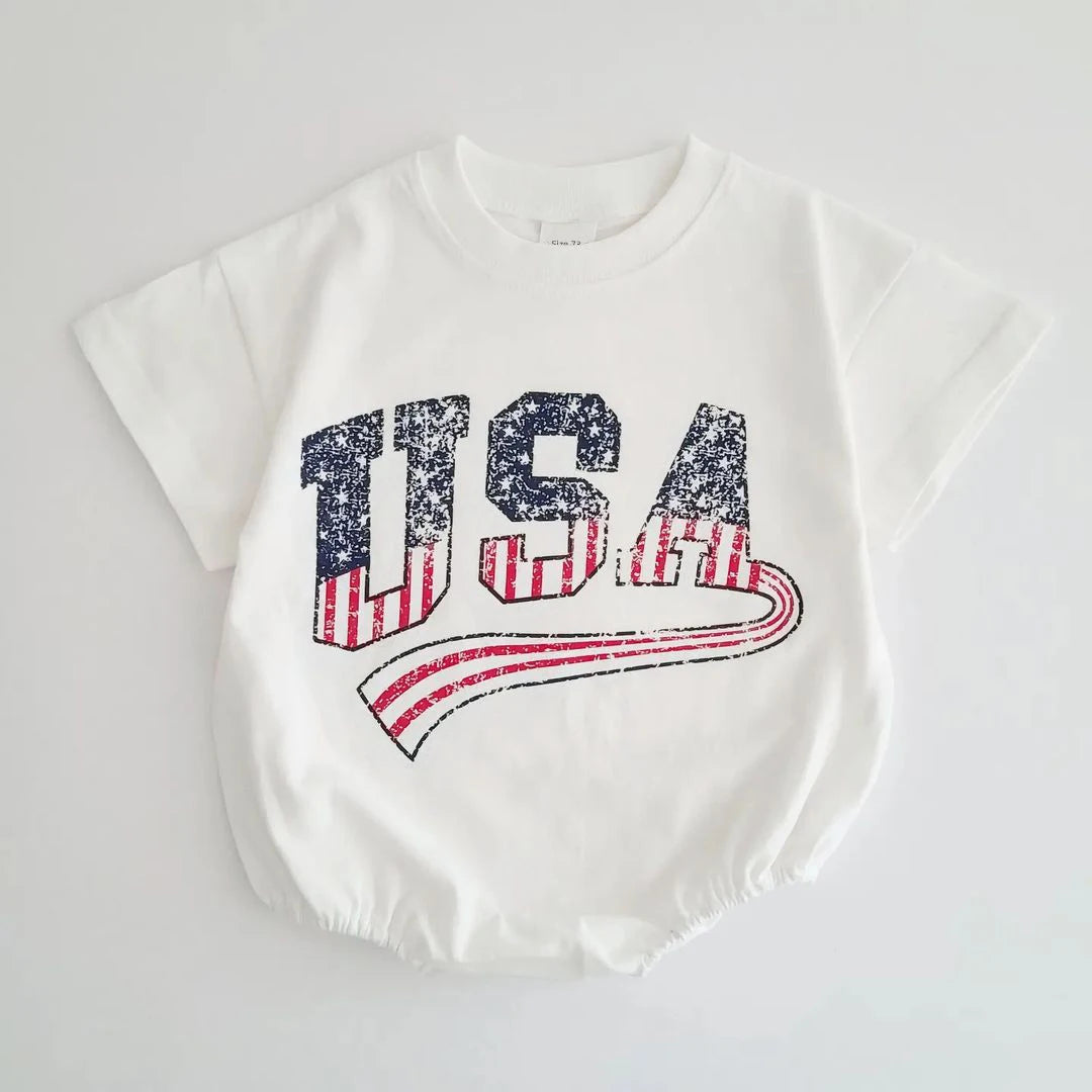 Baby Boys USA Print T-Shirt Romper | Newborn Bebe Short Sleeve Sweatshirt Onesie | Toddler Girls Romper 0-24M Jumpsuits | 2024 Summer Collection ShopOnlyDeal