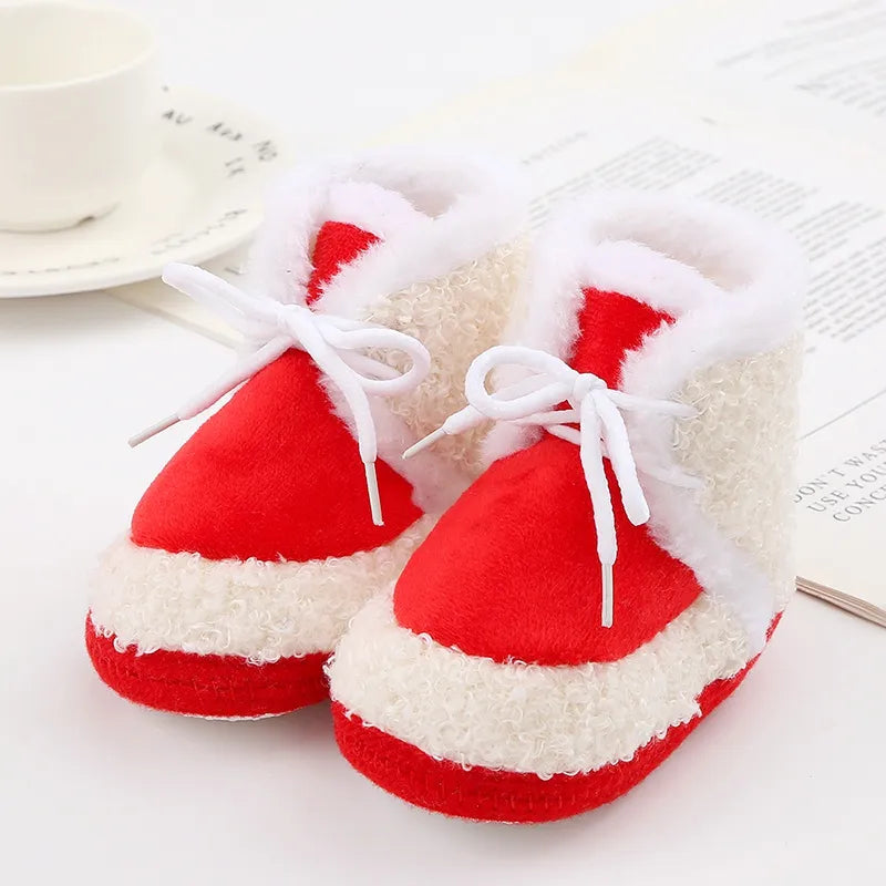 Korean Style Patchwork Plush Baby Shoes - Soft Sole, Cotton Padded, Lace-up Snow Boots for Adorable Boys and Girls 0-18M ShopOnlyDeal