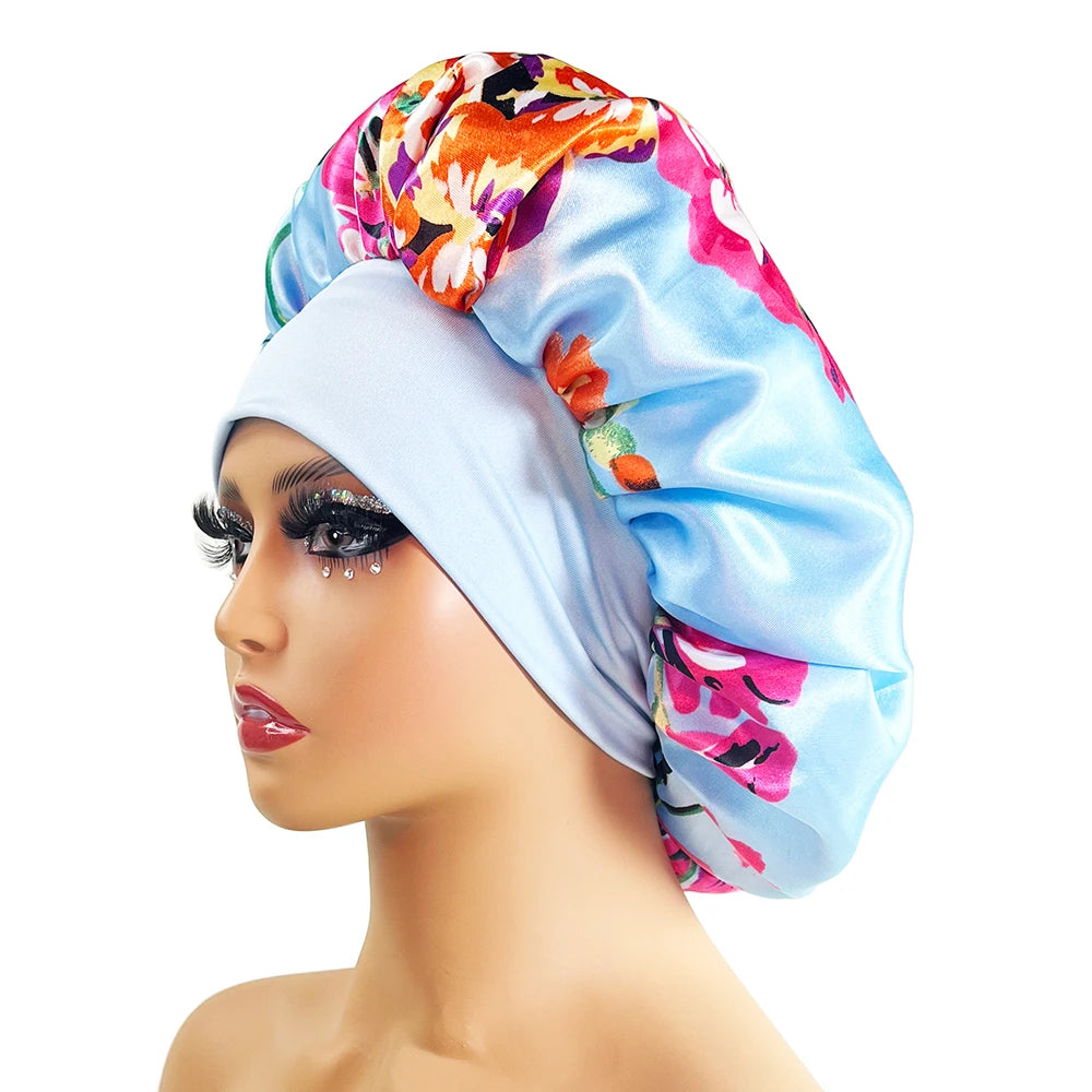 Women Satin Bonnet Cap Silky Big Bonnet for Women Floral Printing Sleep Cap Design Boneet's ShopOnlyDeal