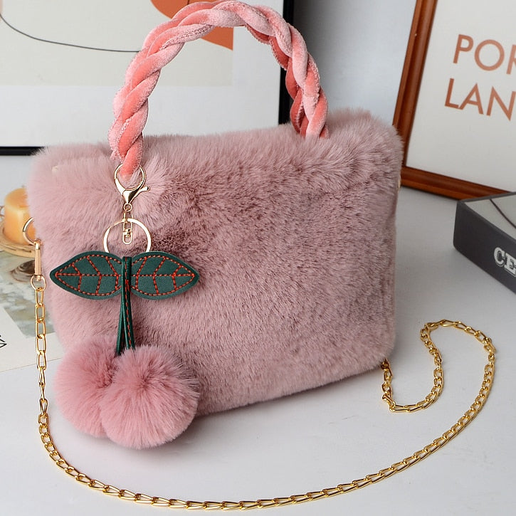 Handbag Female Girls Faux Fur Bags Sweet Girl Cross Body Money Clutch Hairy Bag Kawaii Elegant Korean Style Ins All-match ShopOnlyDeal