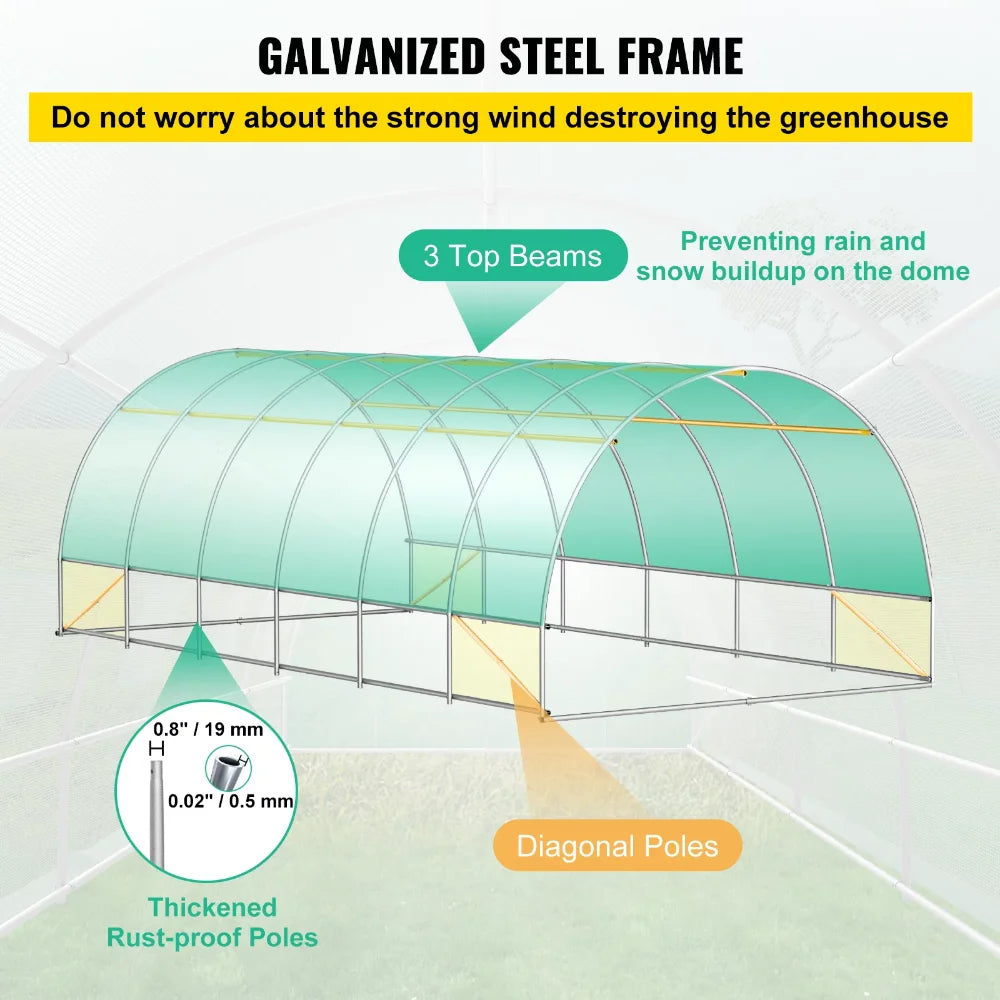 Walk-in Tunnel Greenhouse - 20x10x7 Ft with Galvanized Frame & Waterproof Cover, Ideal for Agriculture Tools and Greenhouses ShopOnlyDeal