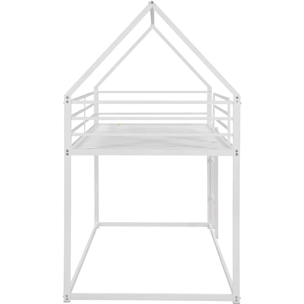 Twin Over Twin Junior Metal Floor Bunk Bed | House Frame Design with Ladder & Roof | Ideal for Kids, Boys & Girls ShopOnlyDeal