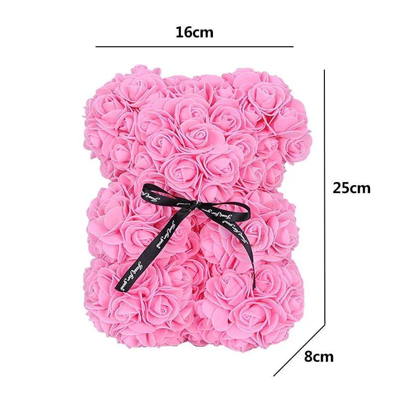 HOT 25cm Teddy Rose Bear with Box Artificial Foam Flower Rose Bear Valentine's Day Gift Anniversary Birthday Wedding Party Decor ShopOnlyDeal