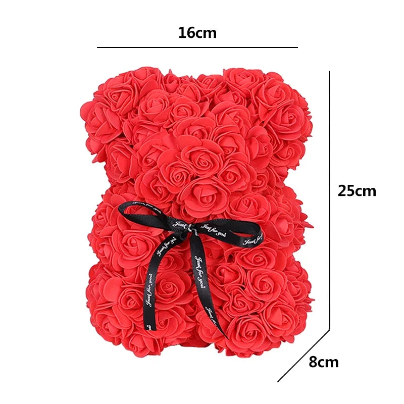 HOT 25cm Teddy Rose Bear with Box Artificial Foam Flower Rose Bear Valentine's Day Gift Anniversary Birthday Wedding Party Decor ShopOnlyDeal