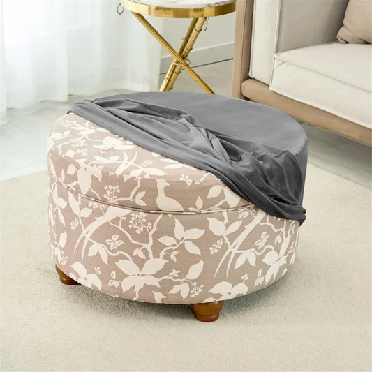 Ottoman Stool Cover Velvet Round Elastic Sofa Footrest Cover Washable All-inclusive Footstool Seat Slipcover Furniture Protector ShopOnlyDeal