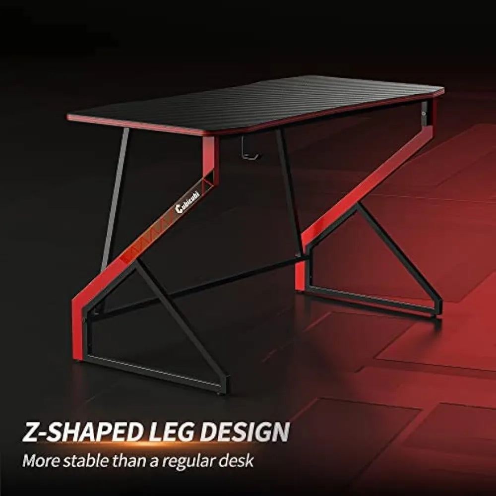 Simple Gaming Desk Z Shaped 40 inch Gamer Workstation, Home Computer Carbon Fiber Surface Gaming Desk PC Table ShopOnlyDeal