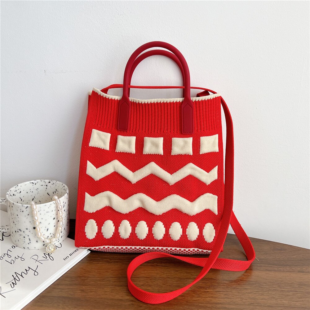 Mini Knitted Handmade Shopping Bags Women Reusable Crossbody Japanese Casua Knot Wrist Bag Student Stripe Plaid Tote Bag Phone Bag ShopOnlyDeal