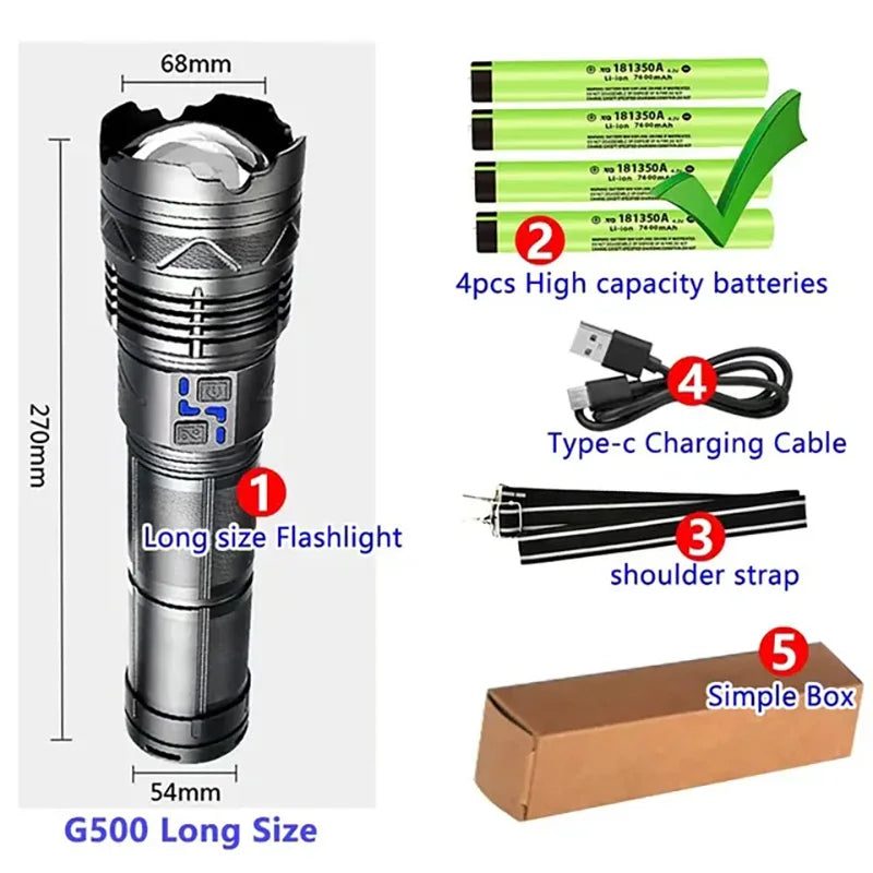 High Power Led Flashlight Super Bright Long Range Torch Rechargeable Ultra Powerful Outdoor Tactical Hand Lamp Camping Lantern ShopOnlyDeal