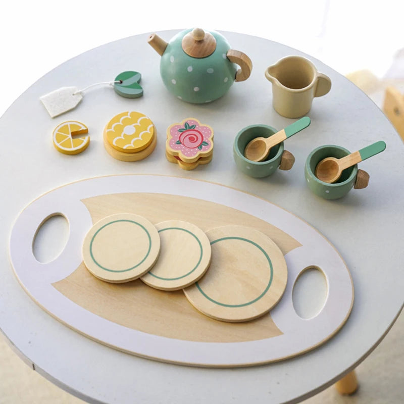 Wooden Afternoon Tea Set Toy | Pretend Play Food Learning Role Play Game | Early Educational Toys for Toddlers, Girls, Boys, and Kids Gifts ShopOnlyDeal