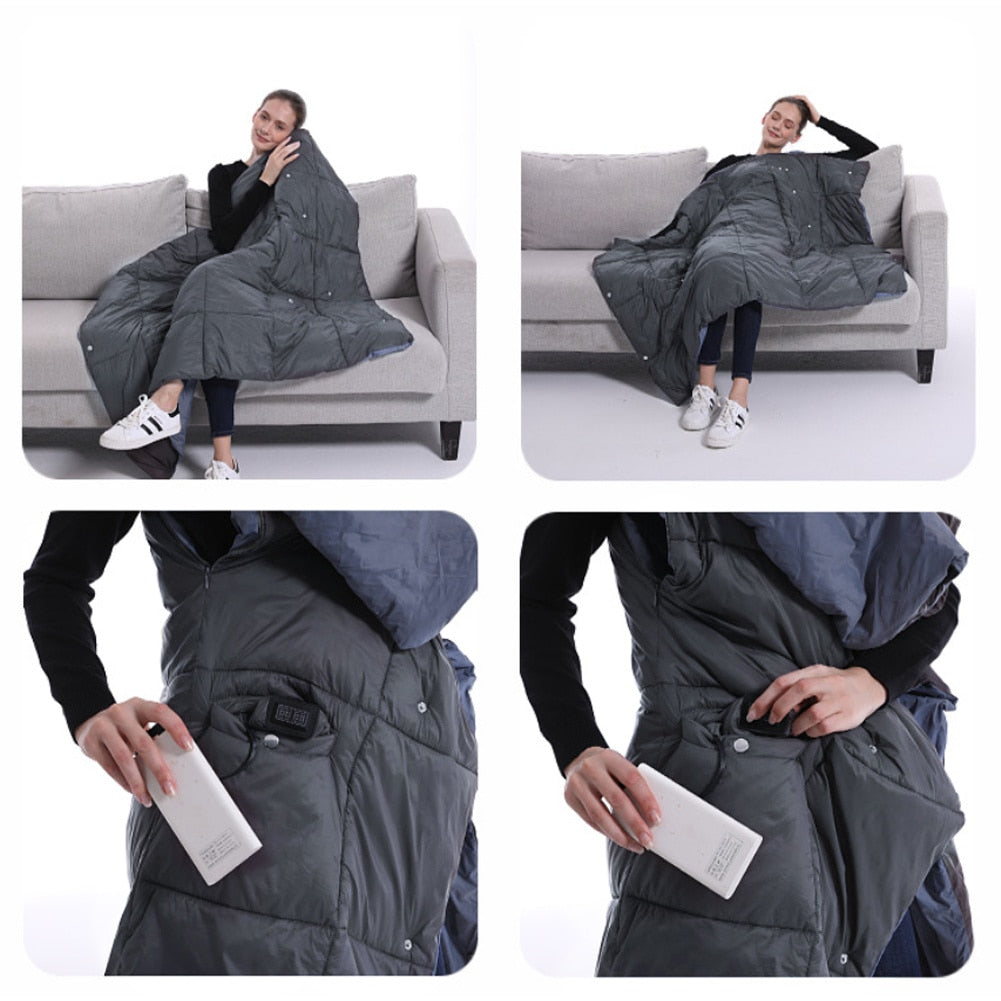 Electric Blanket Wearable USB Heated 6 Areas Heating Vest  Blanket Wrap Multifunction Cushion For Home Outdoor ShopOnlyDeal