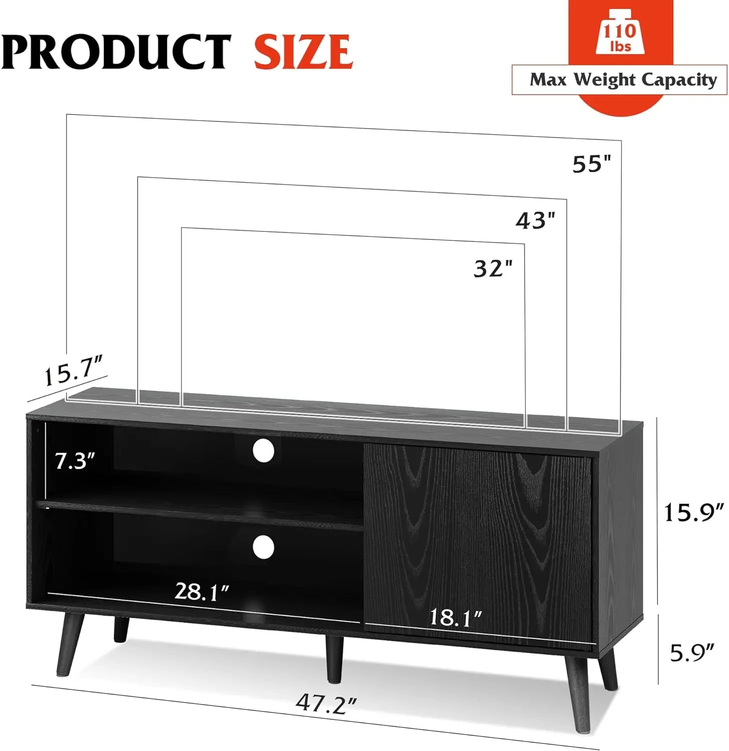 Mid-Century Modern TV Stand for 55" TV, Entertainment Center with Storage, Open Shelves TV Console for Living Room and Bedroom ShopOnlyDeal