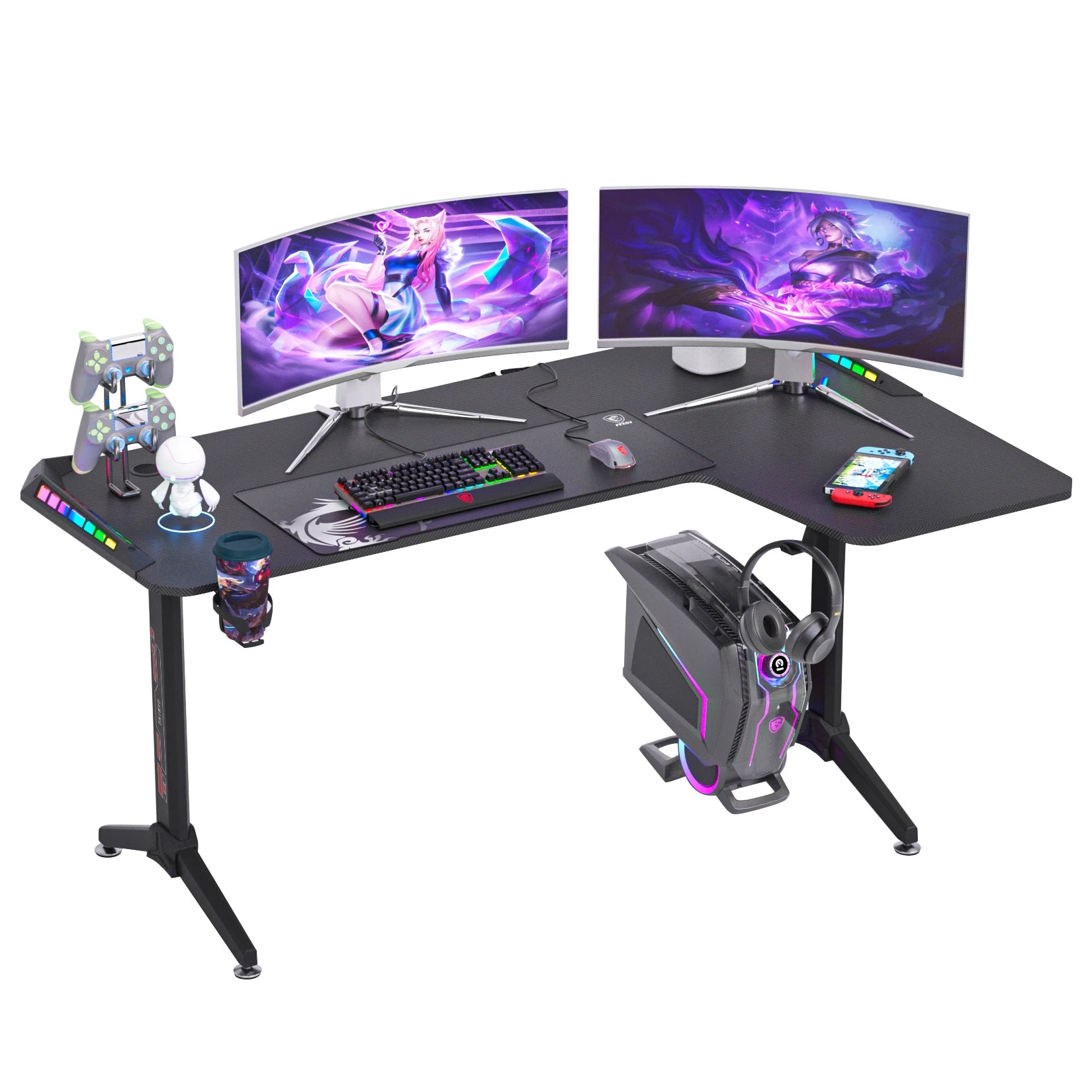 Large Standing Desk L Shaped, 60 Inch Gaming Desk, Rising Sit Stand Up Corner Desk with RGB LED Lights for Computer Home Office ShopOnlyDeal