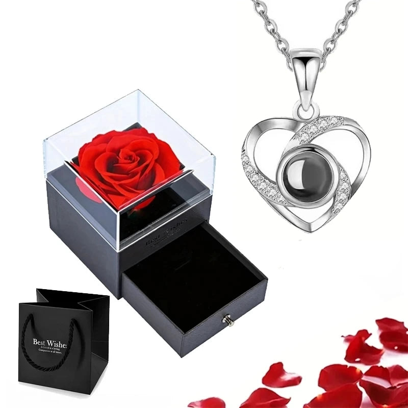 Projection Necklace Set with Rose Gift Box - 100 Languages 'I Love You' Heart Pendant Jewelry, 2023 Hot Sale Accessories, Perfect for Dropshipping 🌹💖🎁 ShopOnlyDeal