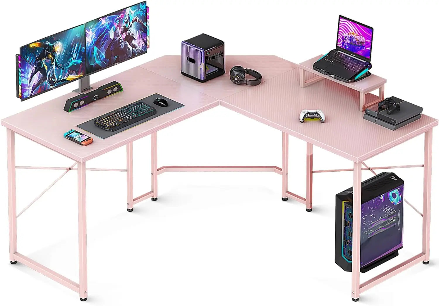 L-Shaped Gaming Desk - 51 Inch Computer Desk with Monitor Stand, PC Gaming Desk, Corner Desk Table for Home Office ShopOnlyDeal