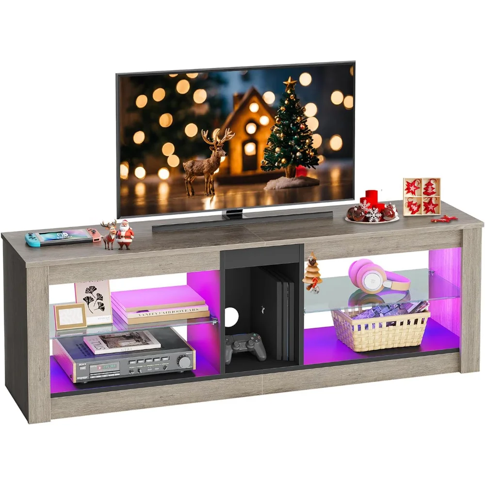 Entertainment Center LED Gaming TV Stand for 55+ Inch TV Adjustable Glass Shelves 22 Dynamic RGB Modes TV Cabinet Game ShopOnlyDeal