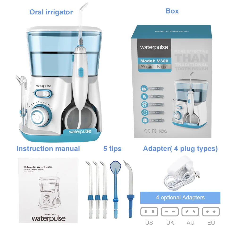 Waterpulse V300G Oral Irrigator 5pcs Tips Dental Water Flosser Electric Cleaner 800ml Oral Hygiene Dental Flosser For Oral Care ShopOnlyDeal