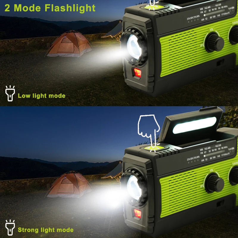 Portable Emergency Radio 4000mAh Solar Hand Crank Cell Phone Charger Radios AM/FM/NOAA LED Flashlight Outdoor Indoor Light Night ShopOnlyDeal