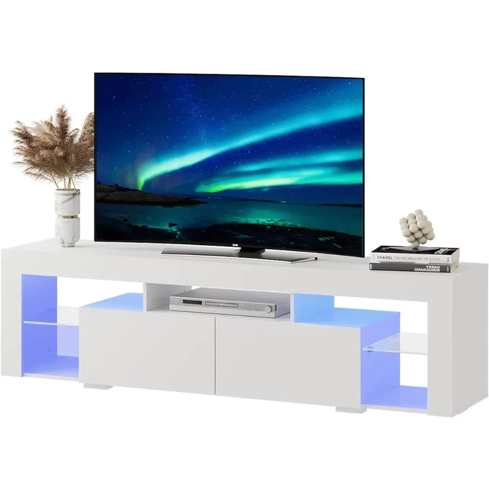 LED TV Stand for 55/60/65/70 Inch TV, Modern Entertainment Center with Open Shelves, Wood TV Console with 2 Storage Drawer ShopOnlyDeal