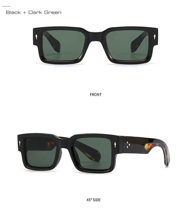 Trend Sunglasses Popular Fashion Square Rivets Men Sunglasses Vintage Punk Gradient Women Trending Dark Green Sun Glasses Shades UV400 ShopOnlyDeal