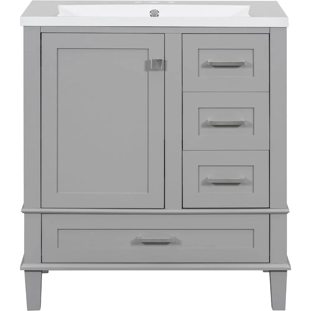 Merax 30 Inch Bathroom Vanity with Sink Top Combo, Modern Cabinet with Soft Closing Door & 3 Storage Drawers, Grey ShopOnlyDeal