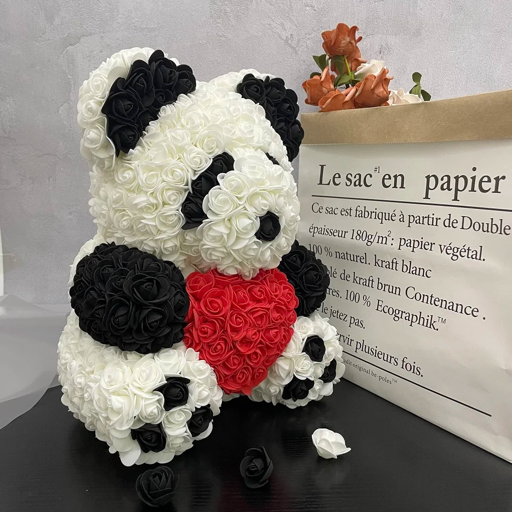 40cm Rose Bear - Artificial Foam Flower Rose Panda Decorations or Gifts for Memorial Day, Festivals, Thanksgiving Day, and Birthdays 🌹🐼🎉 ShopOnlyDeal