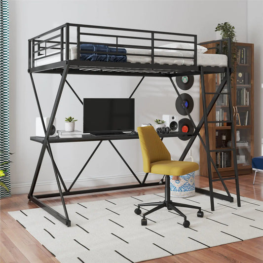 Logan Twin Metal Loft Bed with Desk, Black ShopOnlyDeal