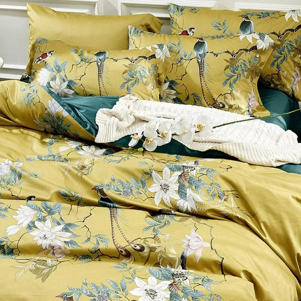Duvet Cover Set King Size Bird Flower Pattern Soft Cotton Floral Bedding , Ultra Soft, Breathable, Easy Care-King Size ShopOnlyDeal