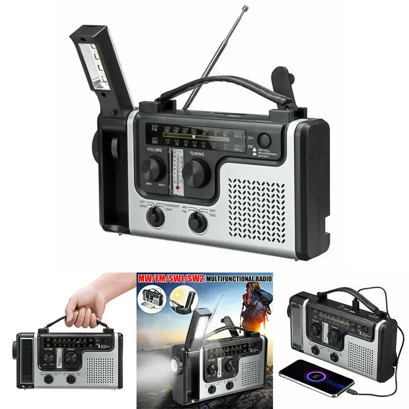 Portable Multifunctional Radio Hand Crank Solar Crank Dynamo Powered AM/FM/SW1 Weather Radio with Flashlight LED Reading Light ShopOnlyDeal