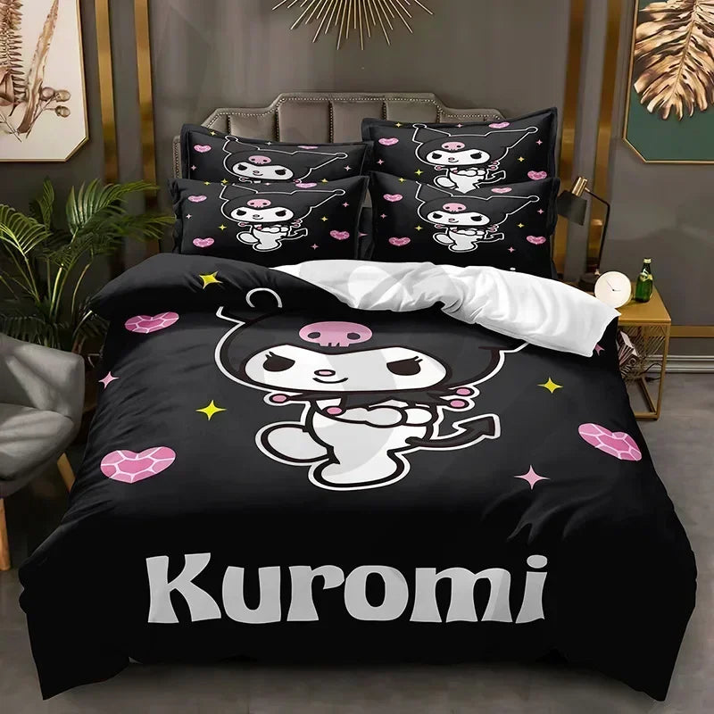 Sanrio Kuromi Series Duvet Cover Sanding Kit Digital Printing Cartoon Anime Cute Bed Home Two-piece Set Three-piece Set ShopOnlyDeal