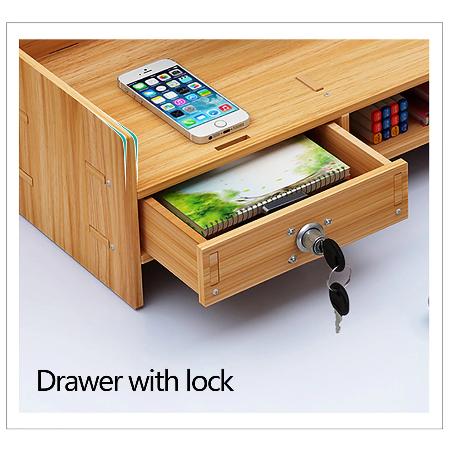 Wooden Desk Organizers with Lock, Computer Desktop Tray, Storage, Office, File ShopOnlyDeal