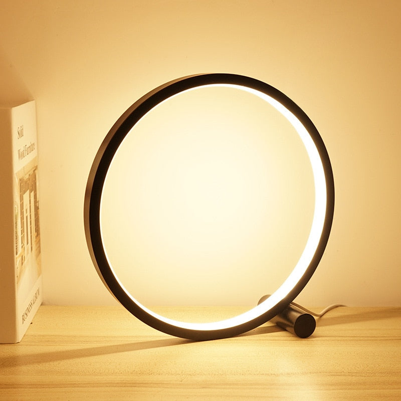 Circular Desk Lamp 25CM LED Table Lamp Bedroom For Living Room Black/White Dimmable Bedside Lamp Round Night Light Decoration ShopOnlyDeal