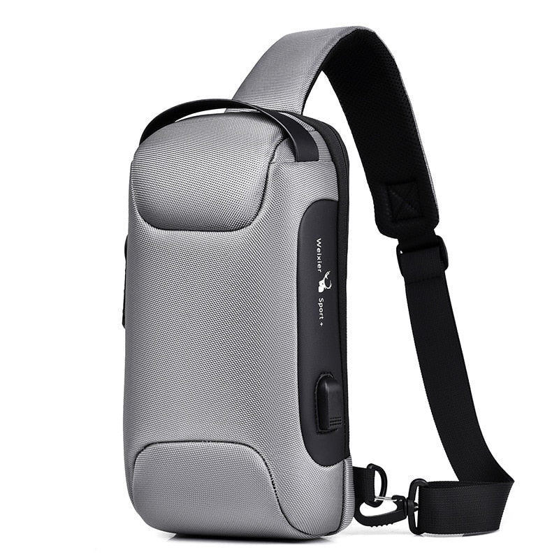 Leather Chest Bag Men Waterproof Multifunctional Crossbody Bag Anti-theft Travel Shoulder Bag USB Charging Sport Sling Pack ShopOnlyDeal