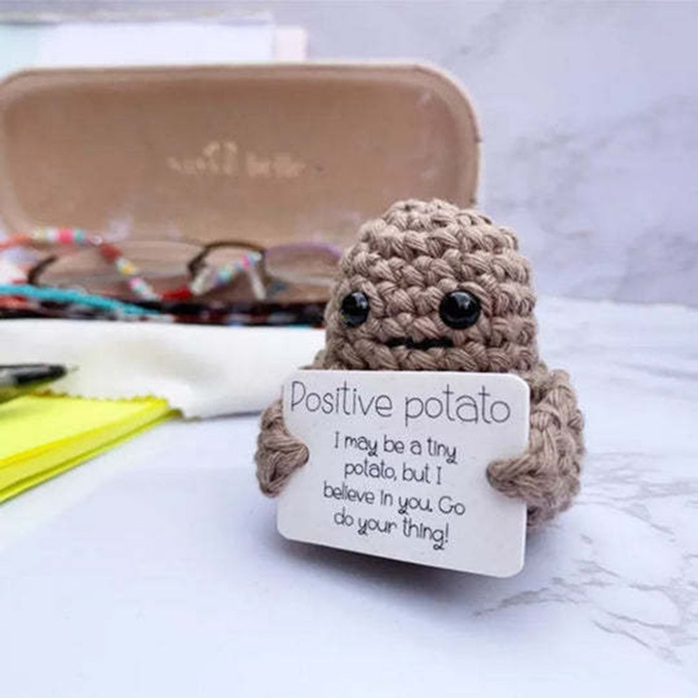 Positive Potato Affirmation Funny Gifts Cute Wool Knitting Doll With Positive Card Positivity Affirmation Cards Funny Knitted Potato Doll Xmas ShopOnlyDeal