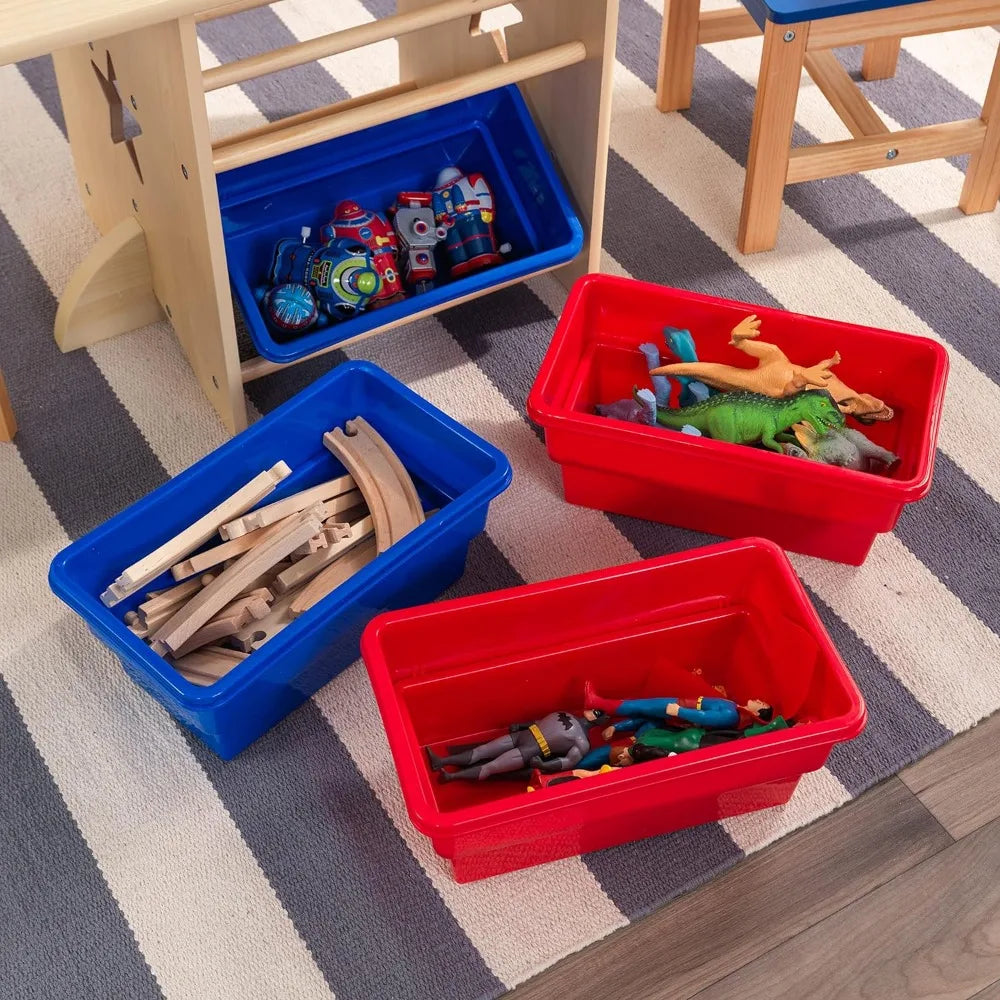 Wooden Star Table & Chair Set with 4 Storage Bins, Children's Furniture – Red, Blue & Natural ShopOnlyDeal