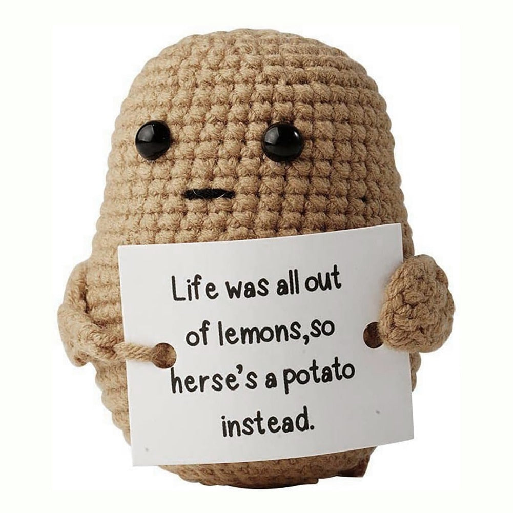 Positive Potato Affirmation Funny Gifts Cute Wool Knitting Doll With Positive Card Positivity Affirmation Cards Funny Knitted Potato Doll Xmas ShopOnlyDeal