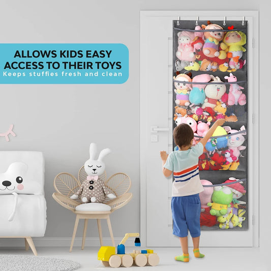 Over-The-Door Stuffed Storage Bag | Hanging Mesh Organizer with 4 Large Pockets | Plush Toy Storage for Kids ShopOnlyDeal