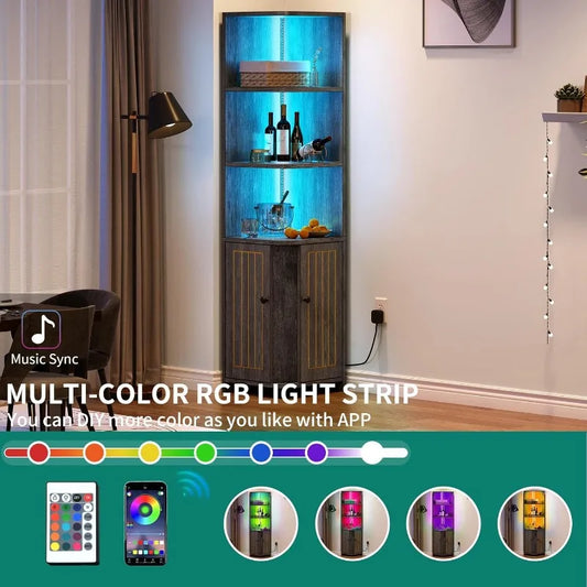 Living Room Cabinet Corner Cabinet with LED Lights, 71.1 "bookcase with Storage, for Living Room Bedroom Kitchen  Muebles ShopOnlyDeal