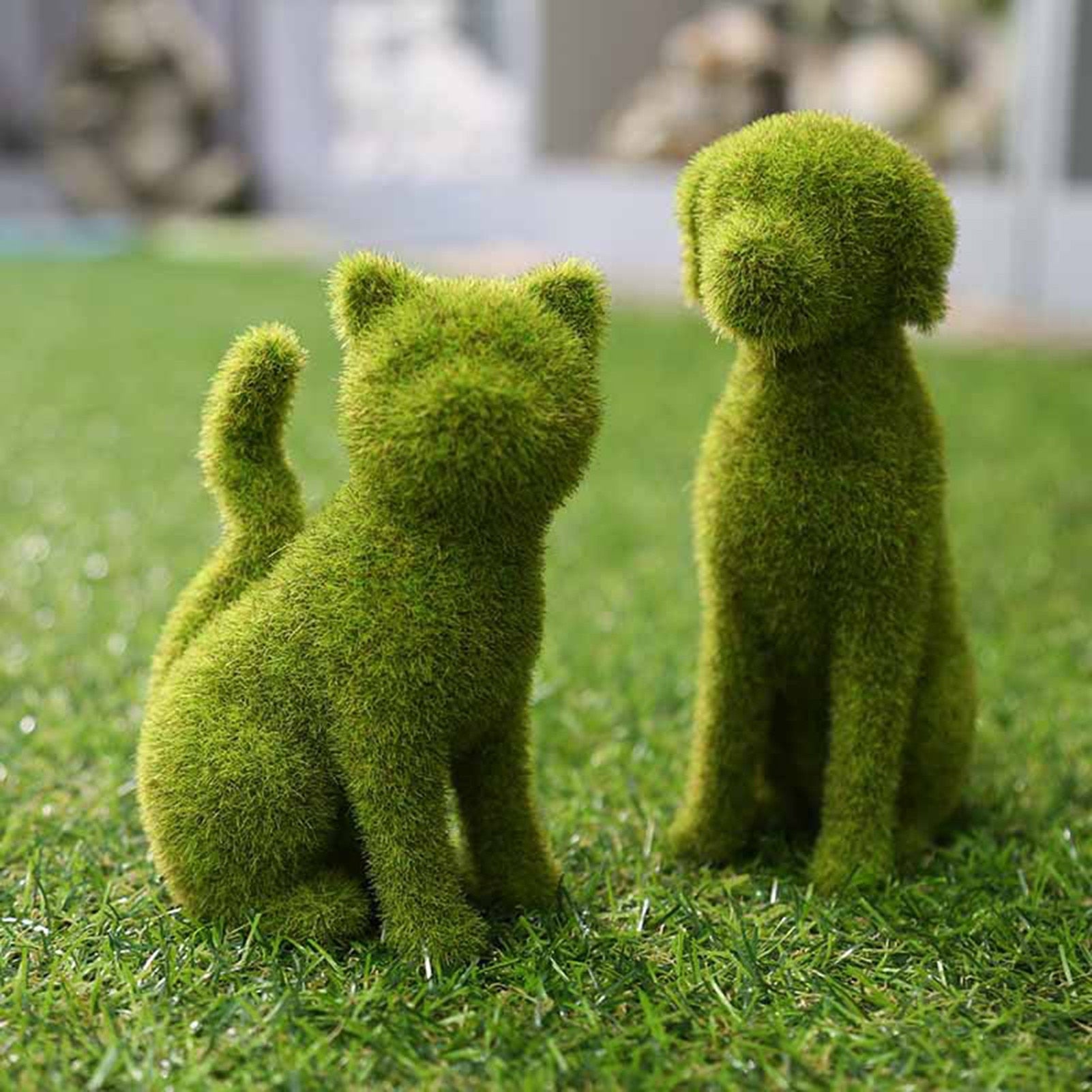 Grass Dog / Cat Statue Courtyard Anima Cute Dog Statues Grass Green Simulation Flocking Puppy Ornaments Moss Grass Cat Figurines Garden Decor ShopOnlyDeal