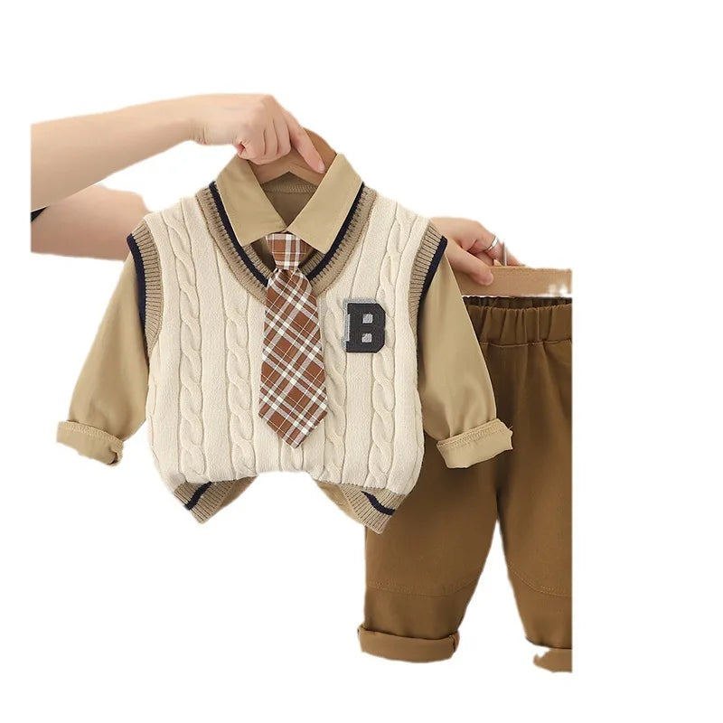 2023 Baby Boys Clothing Kids Sweater 3pcs Set Children  Cardigan Vest Long Sleeve Shirts Jeans Pants Boys Clothes Boys Outfit ShopOnlyDeal