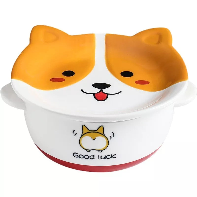 Ceramic Ramen Bowl with Lid Cute Instant Noodle Bowl Salad Rice Bowls Animal Kawaii Baby Bowl Child Cartoon Kitchen Tableware ShopOnlyDeal