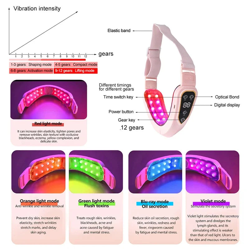 Facial Lifting Device - LED Photon Therapy, Facial Slimming, Vibration Massager, Double Chin V-shaped Cheek Lift Face ShopOnlyDeal