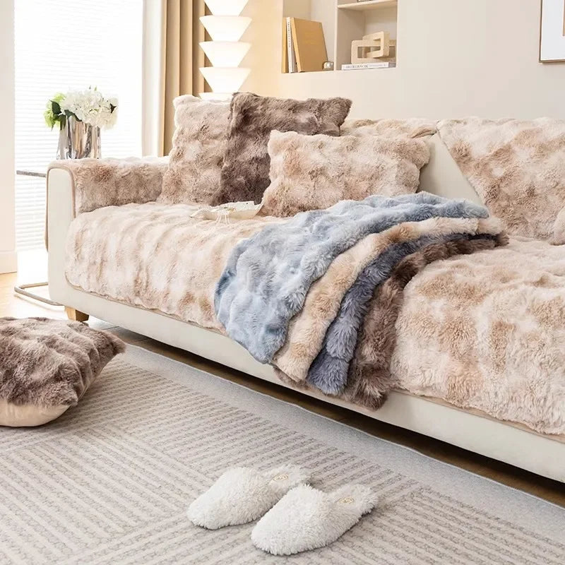 Thicken Rabbit Plush Sofa Cover for Living Room Warm Winter Sofa Towel Universal Non-slip Sofa Mat Sofa Blanket Couch Cushion GoGo Funny Store