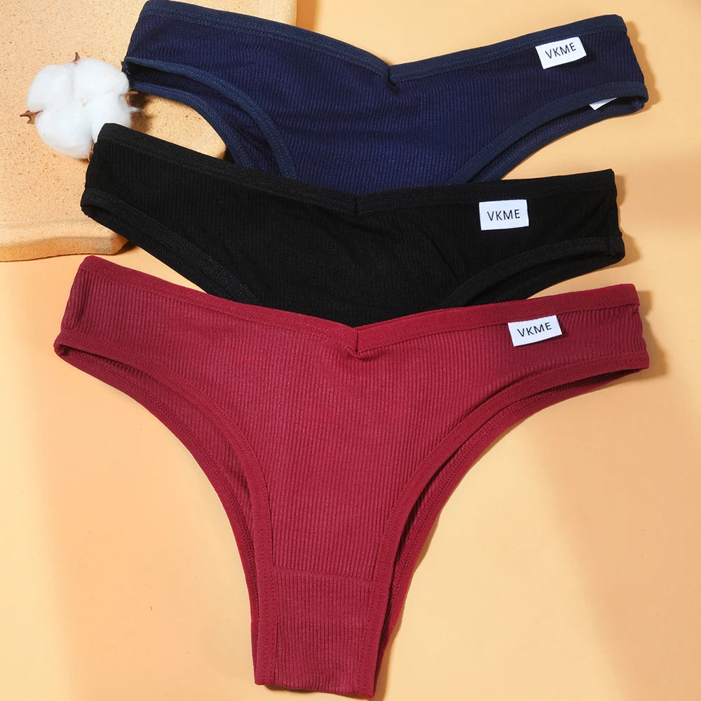 3Pcs Brazilian Panties Set | Women's Cotton Low-Rise Solid Color Underwear | Comfortable Ladies Underpants | Girls Panty Intimates M-XL ShopOnlyDeal